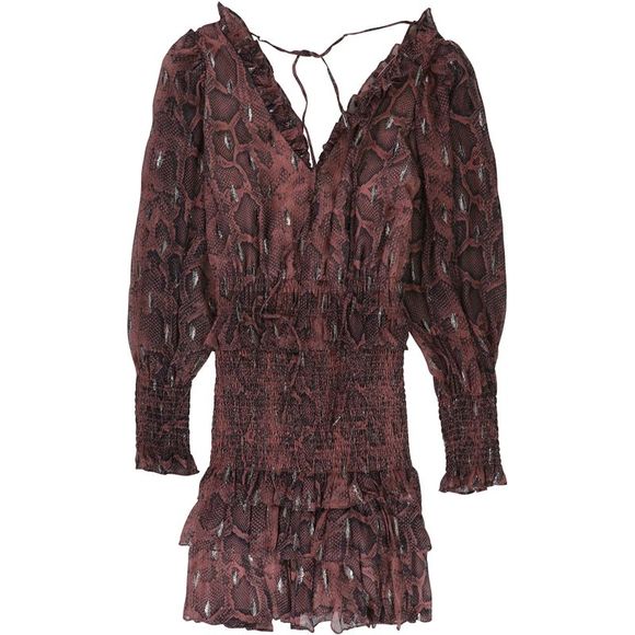 Rebecca Taylor Womens Snake-Print Drop Waist Ruffled Dress, Purple, NWT - Picture 2 of 2